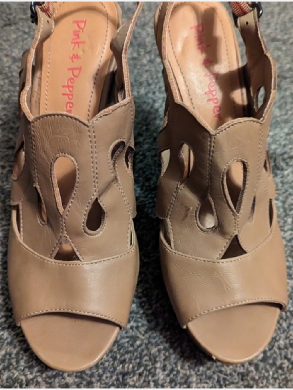 Pink & Pepper Taupe Cutout Slingback Peep-Toe Mules